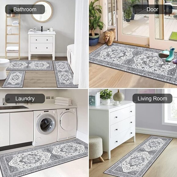 NEW Kitchen Rug Sets 3 Piece with Runner Non-Slip Kitchen Rugs and Mats Washable - Picture 6 of 6